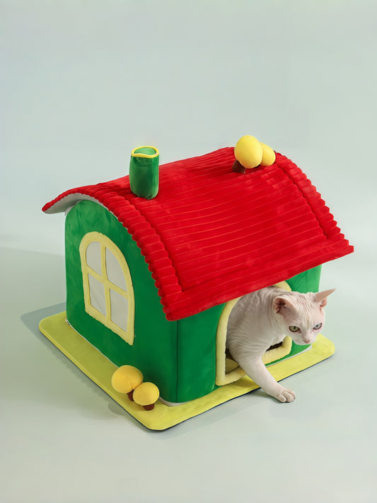 Indoor Covered Cat Cave Bed with Removable Cushion