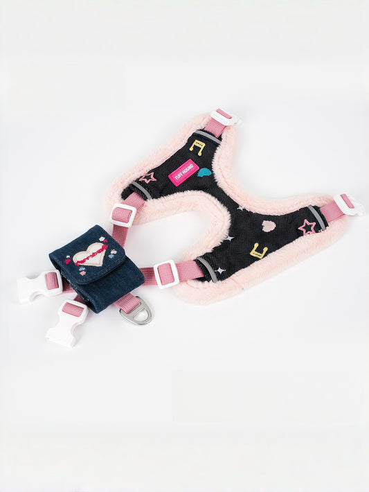 Warm Denim Vest Harness & Leash Set