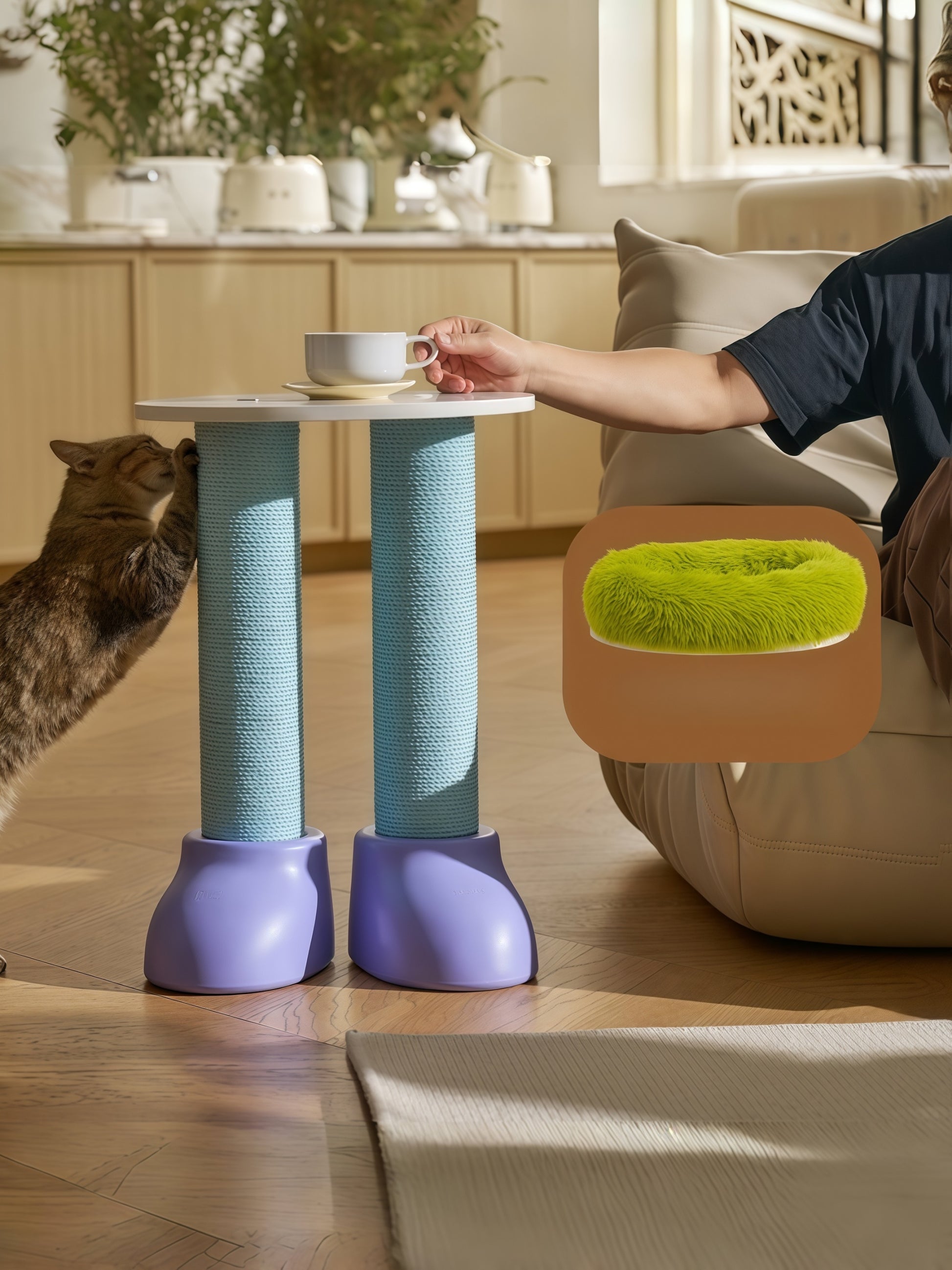3-in-1 Cat Scratching Post with Bed & Side Table