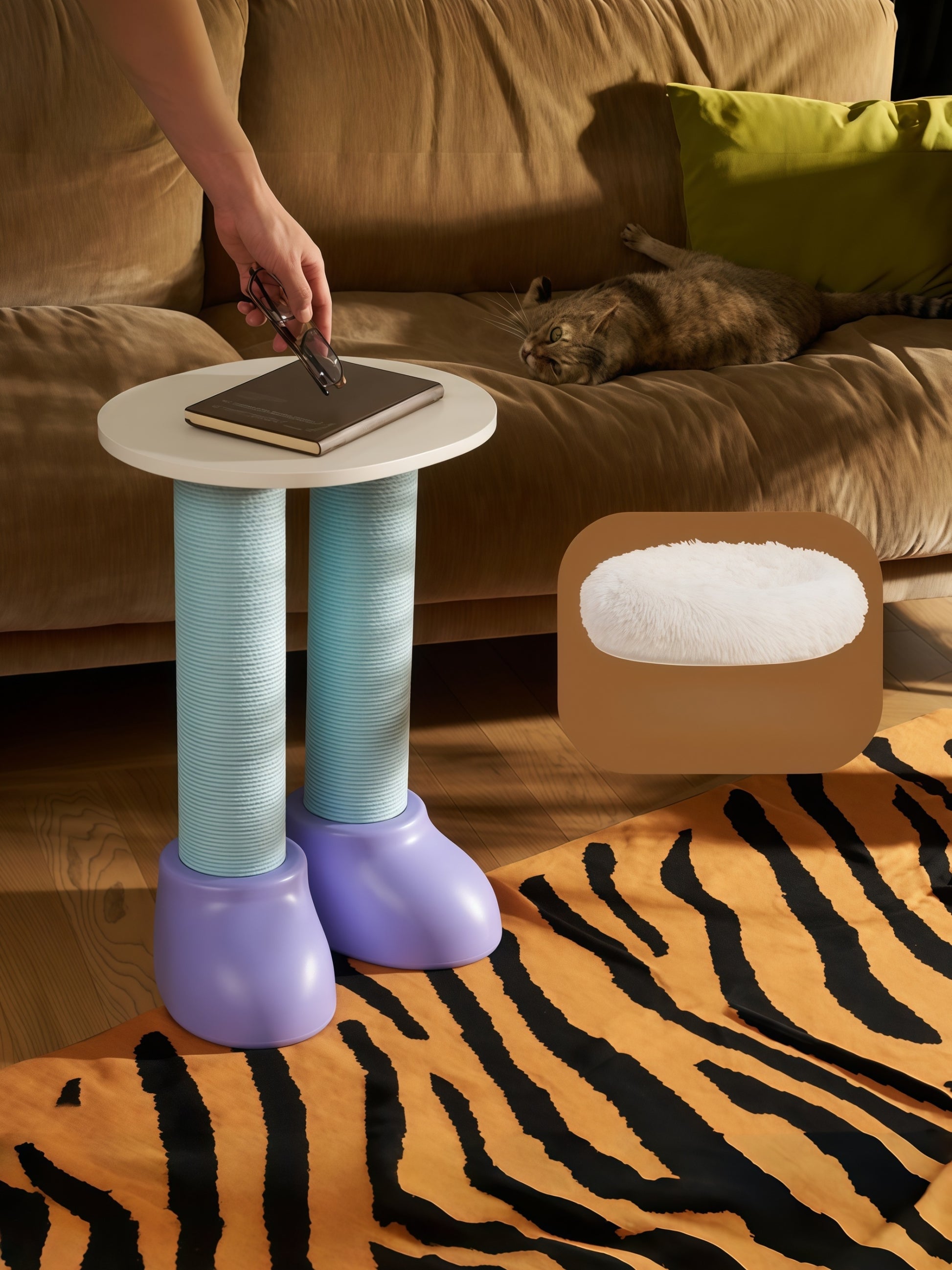 3-in-1 Cat Scratching Post with Bed & Side Table