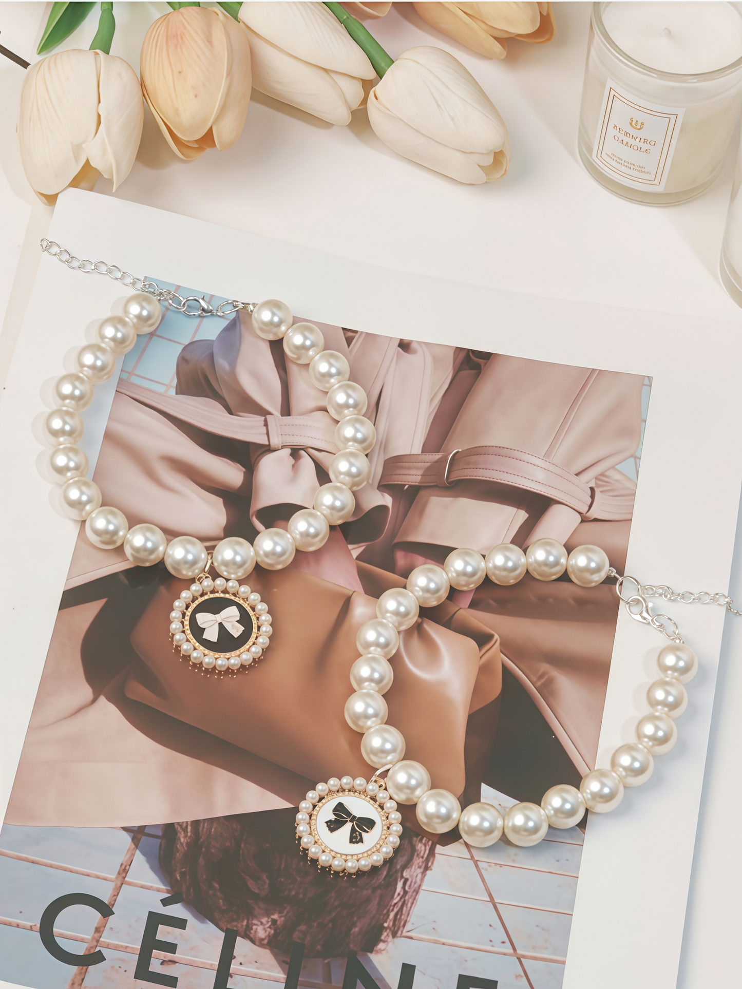elegant faux-pearl pet necklace adding refined charm from Puff Paw