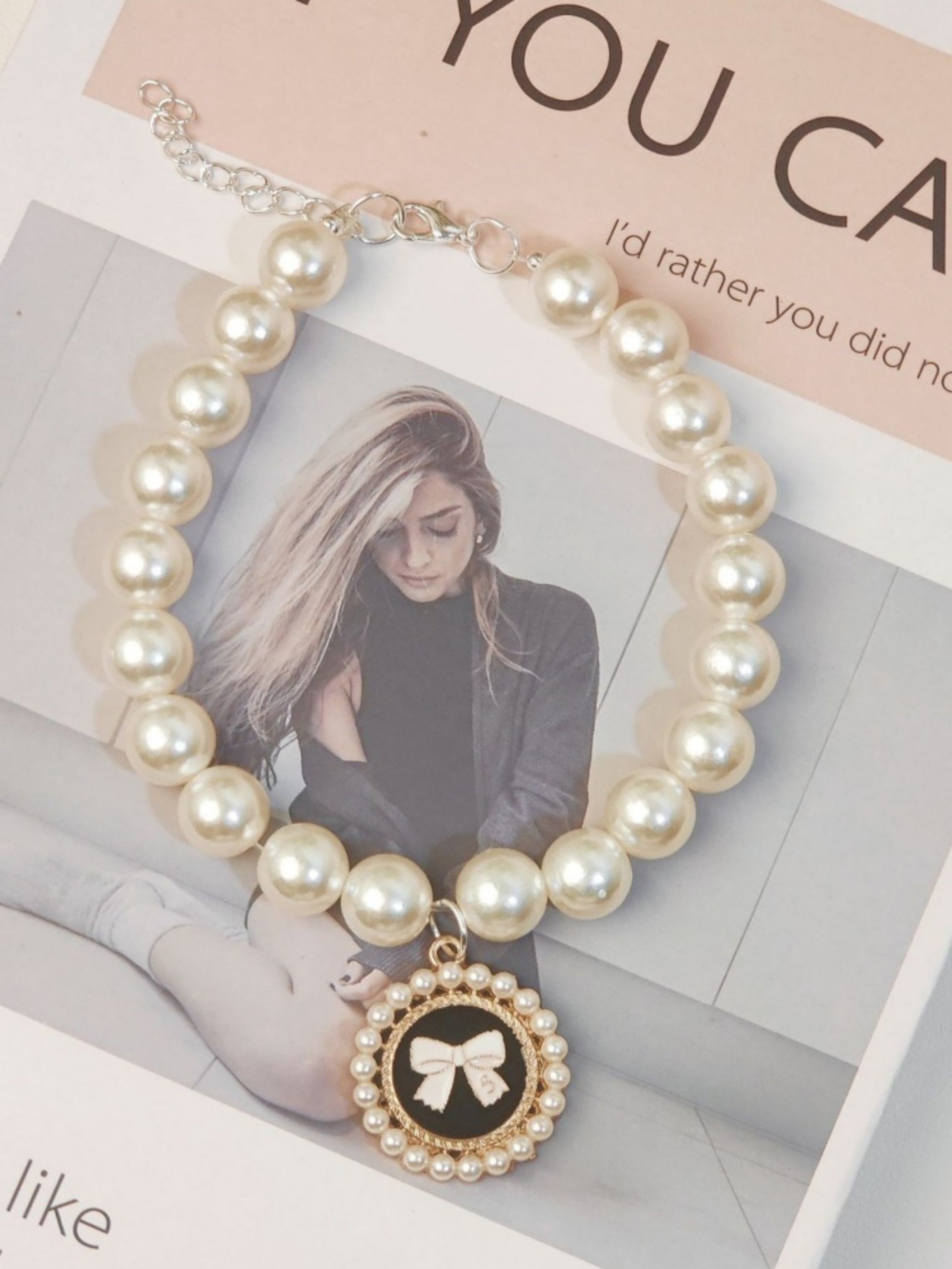 elegant faux-pearl pet necklace adding refined charm from Puff Paw