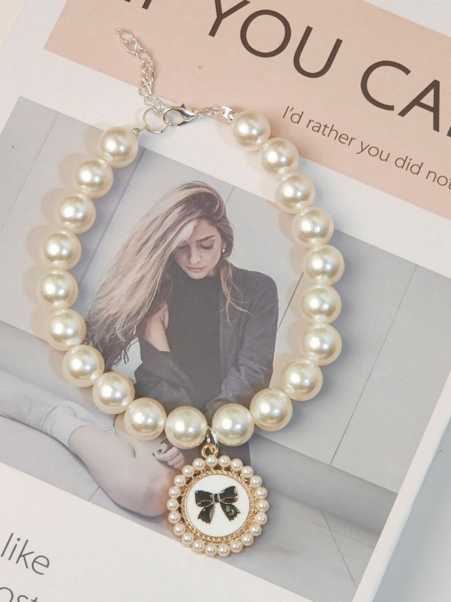 elegant faux-pearl pet necklace adding refined charm from Puff Paw