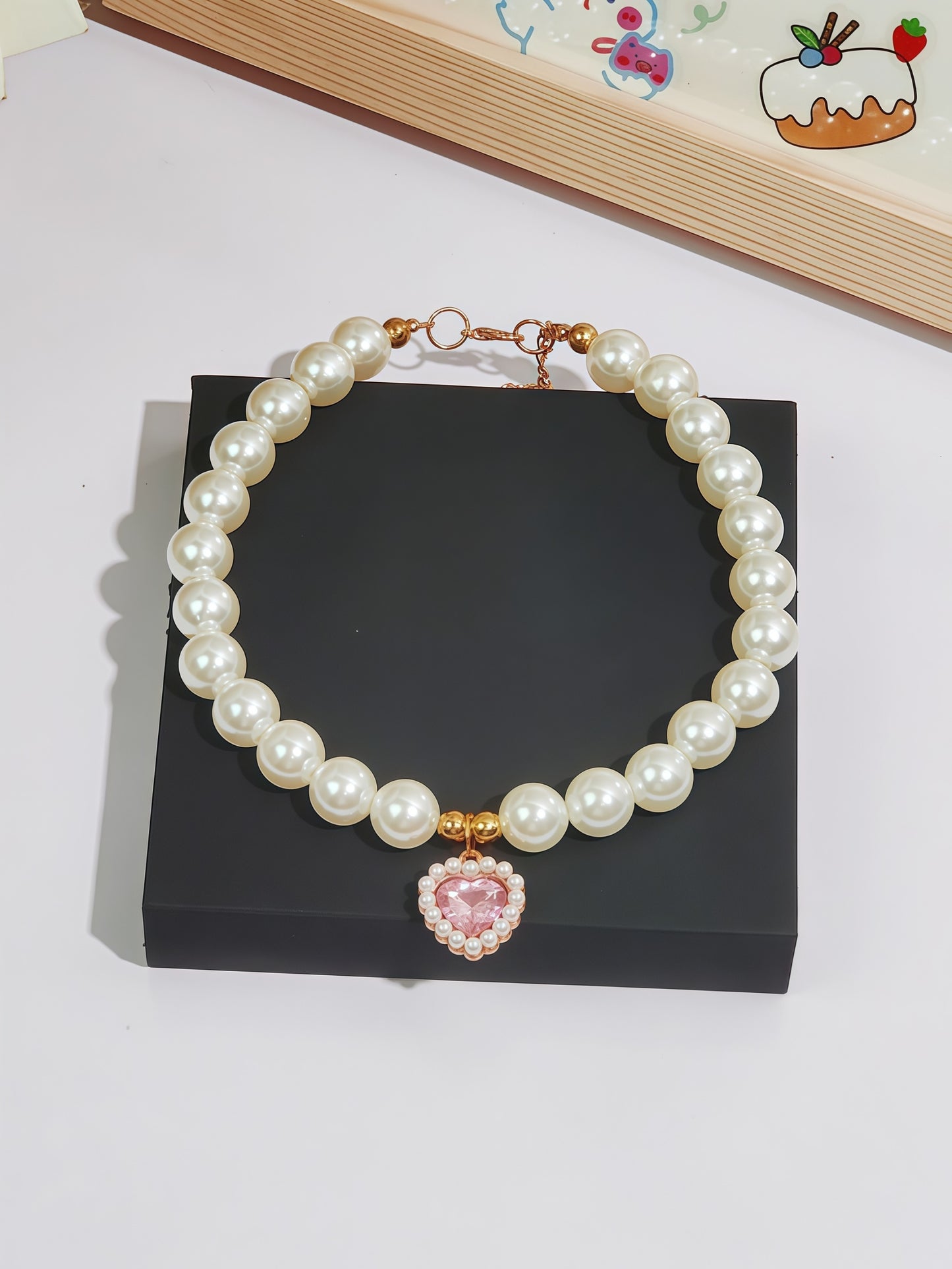 elegant faux-pearl pet necklace adding refined charm from Puff Paw
