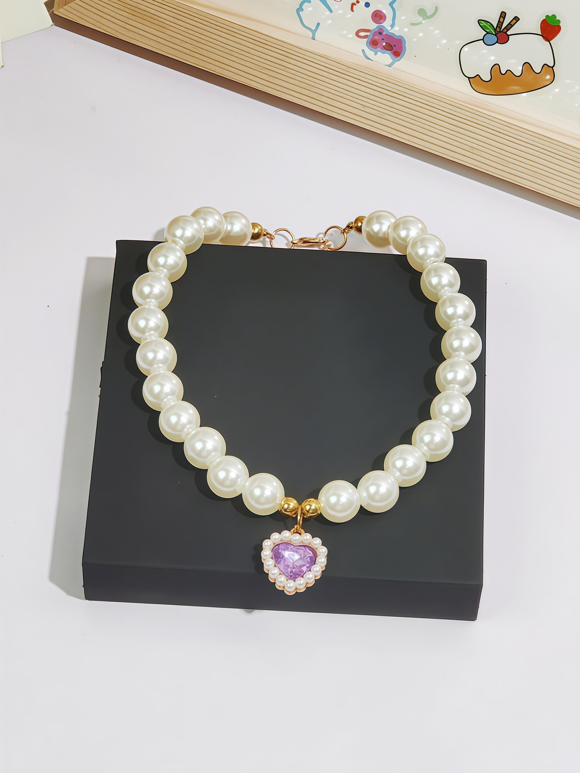 elegant faux-pearl pet necklace adding refined charm from Puff Paw