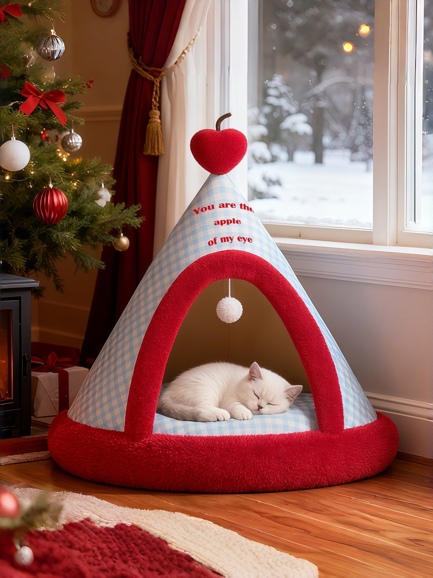 Cozy Plaid Pet Tent Bed with Plush Cushion