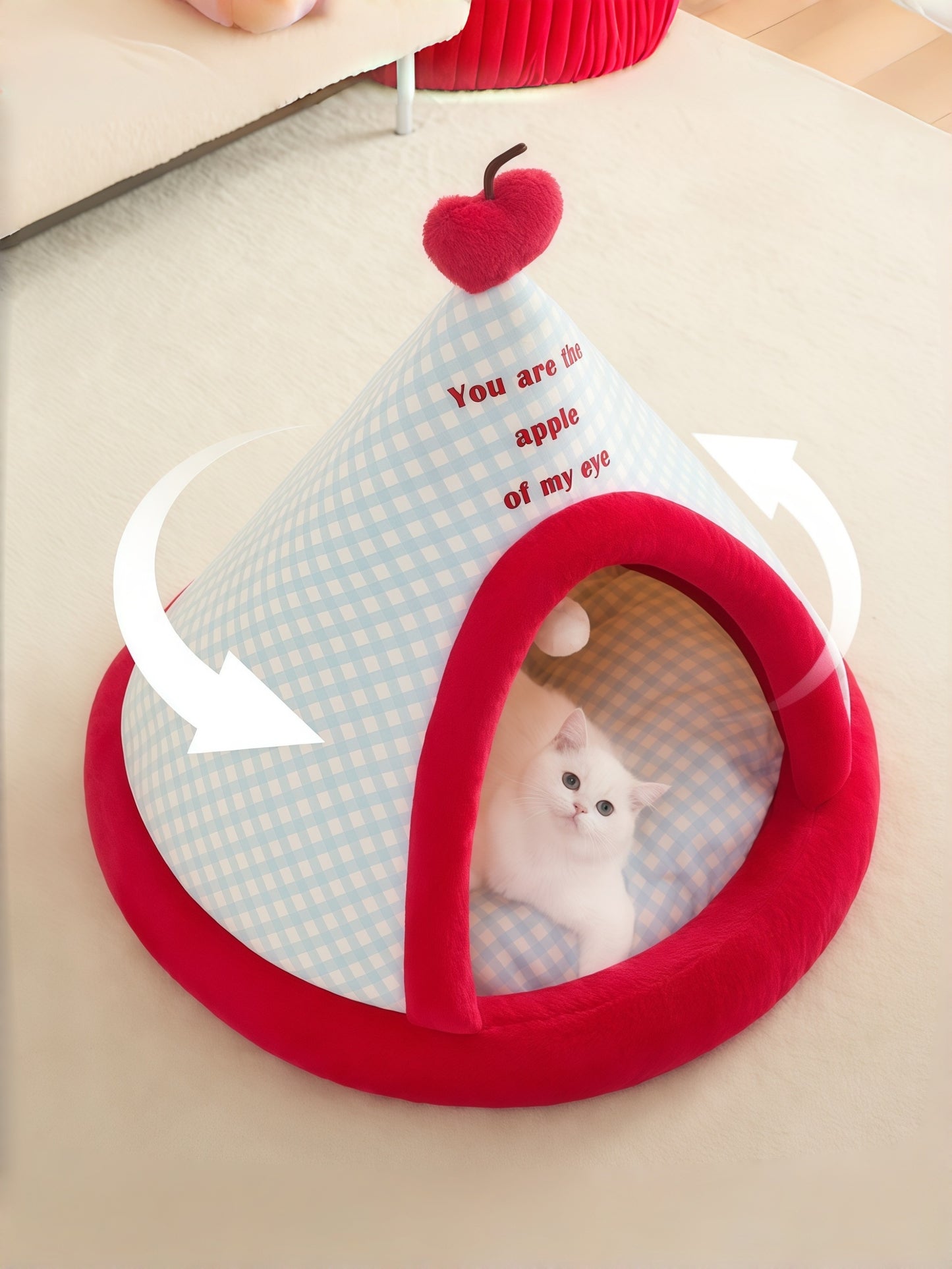 Cozy Plaid Pet Tent Bed with Plush Cushion