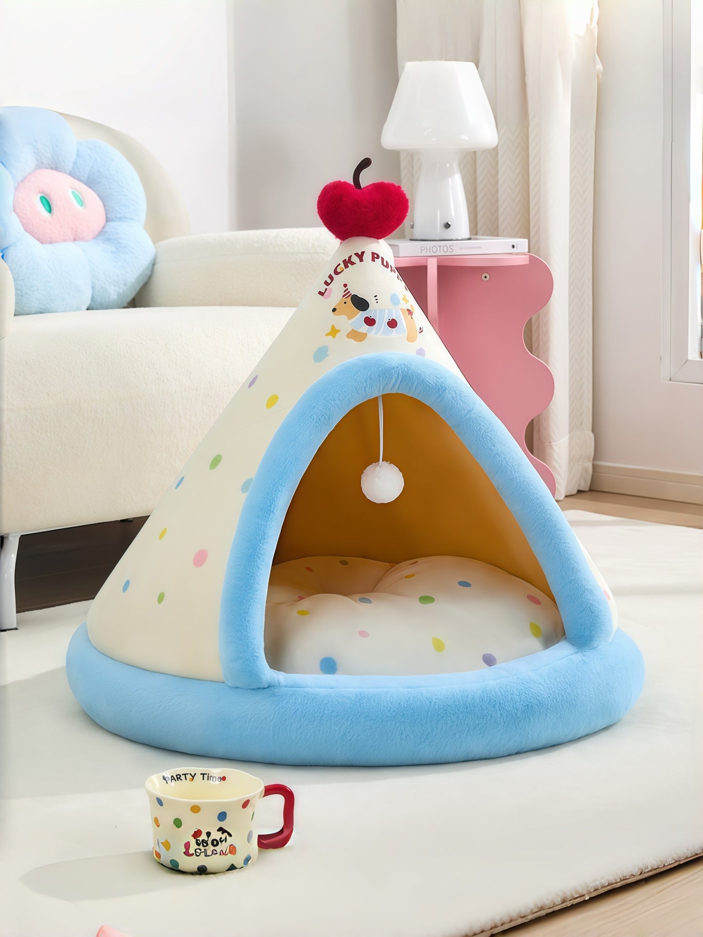 Cozy Plaid Pet Tent Bed with Plush Cushion