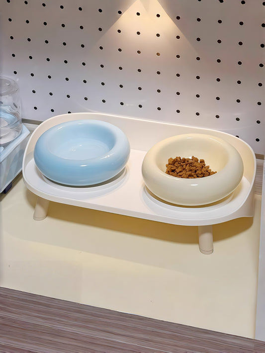 Elevated Ceramic Double Bowl Set with Splash Guard