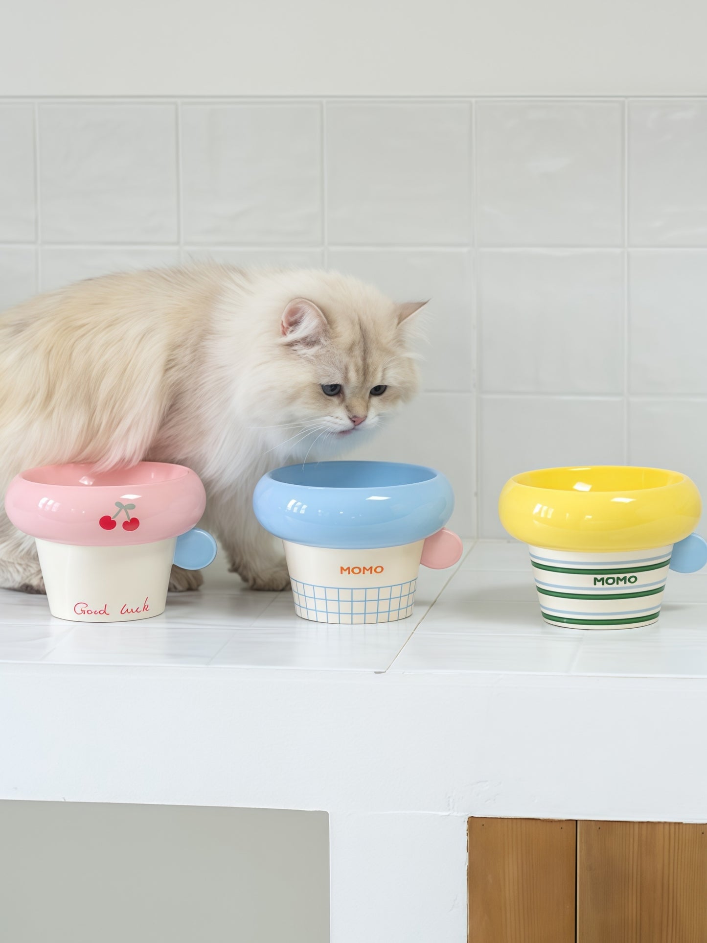 Korean-Style Elevated Ceramic Pet Bowl with Round
