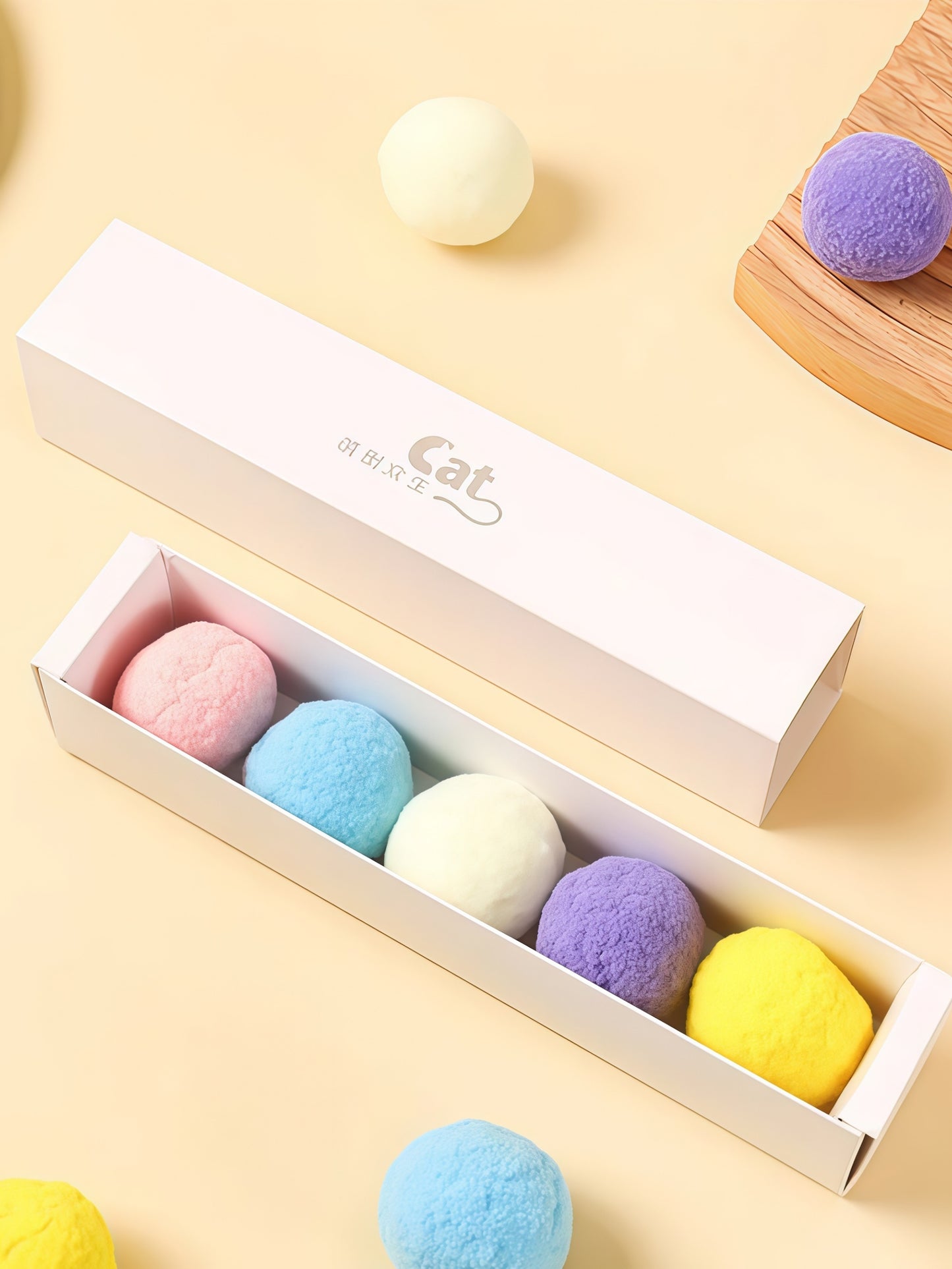 Funny Cat High-Bounce Color Plush Balls – 5-Pack Gift Box