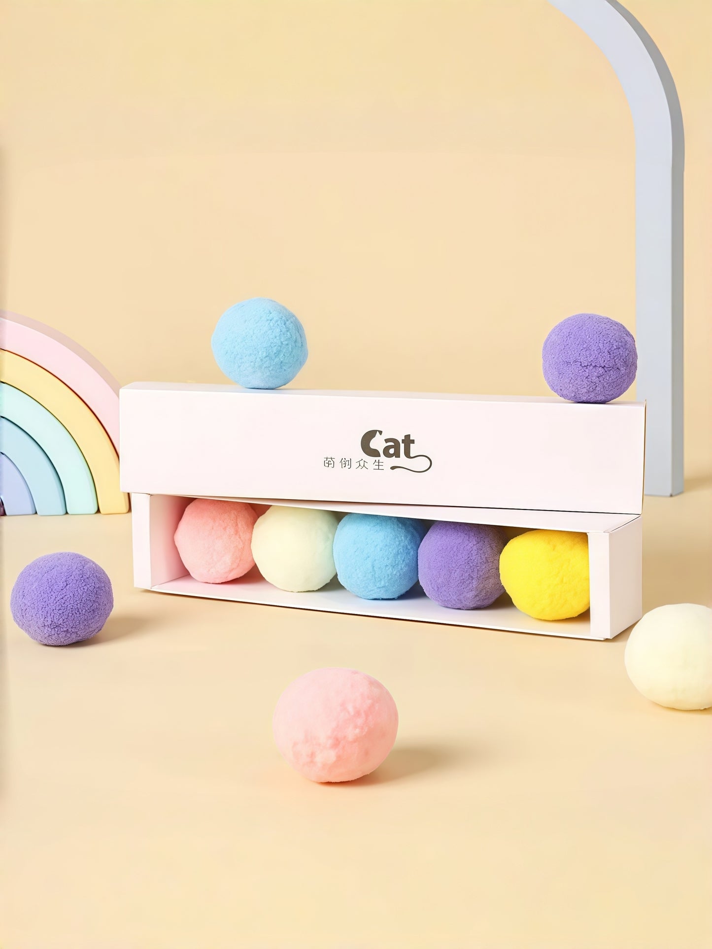 Funny Cat High-Bounce Color Plush Balls – 5-Pack Gift Box