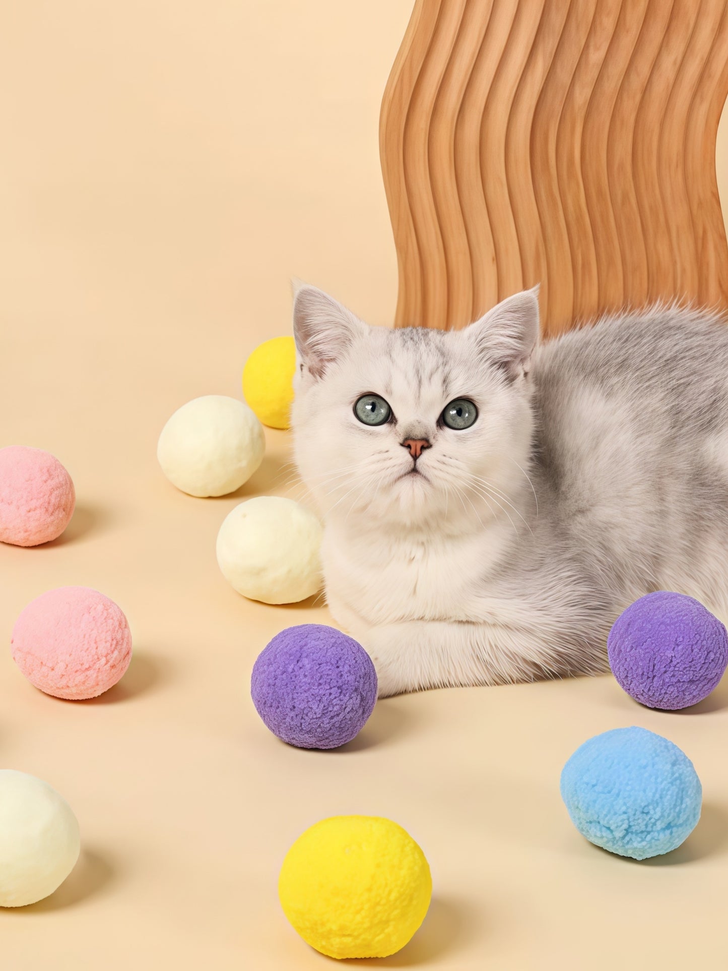 Funny Cat High-Bounce Color Plush Balls – 5-Pack Gift Box