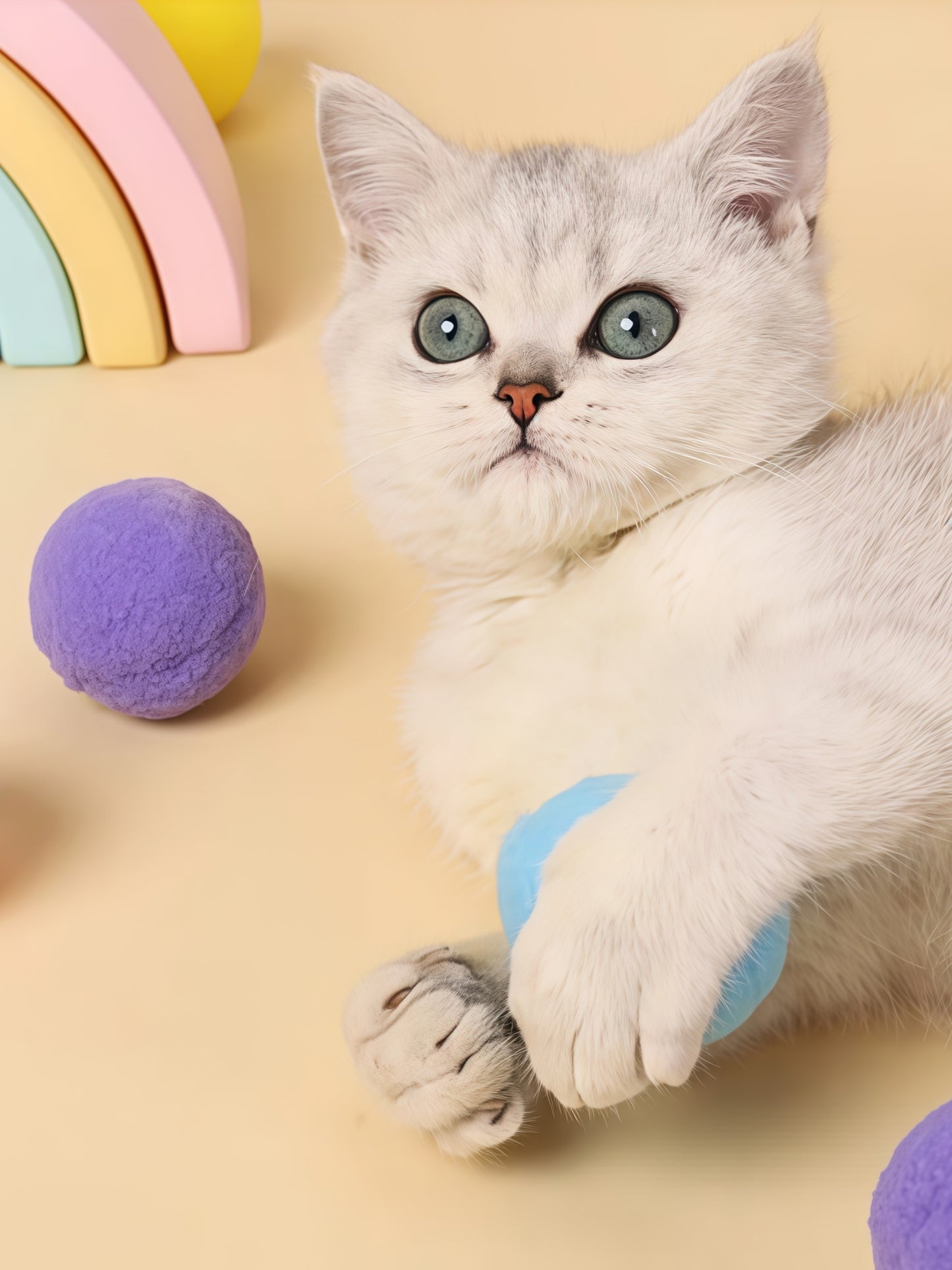 Funny Cat High-Bounce Color Plush Balls – 5-Pack Gift Box