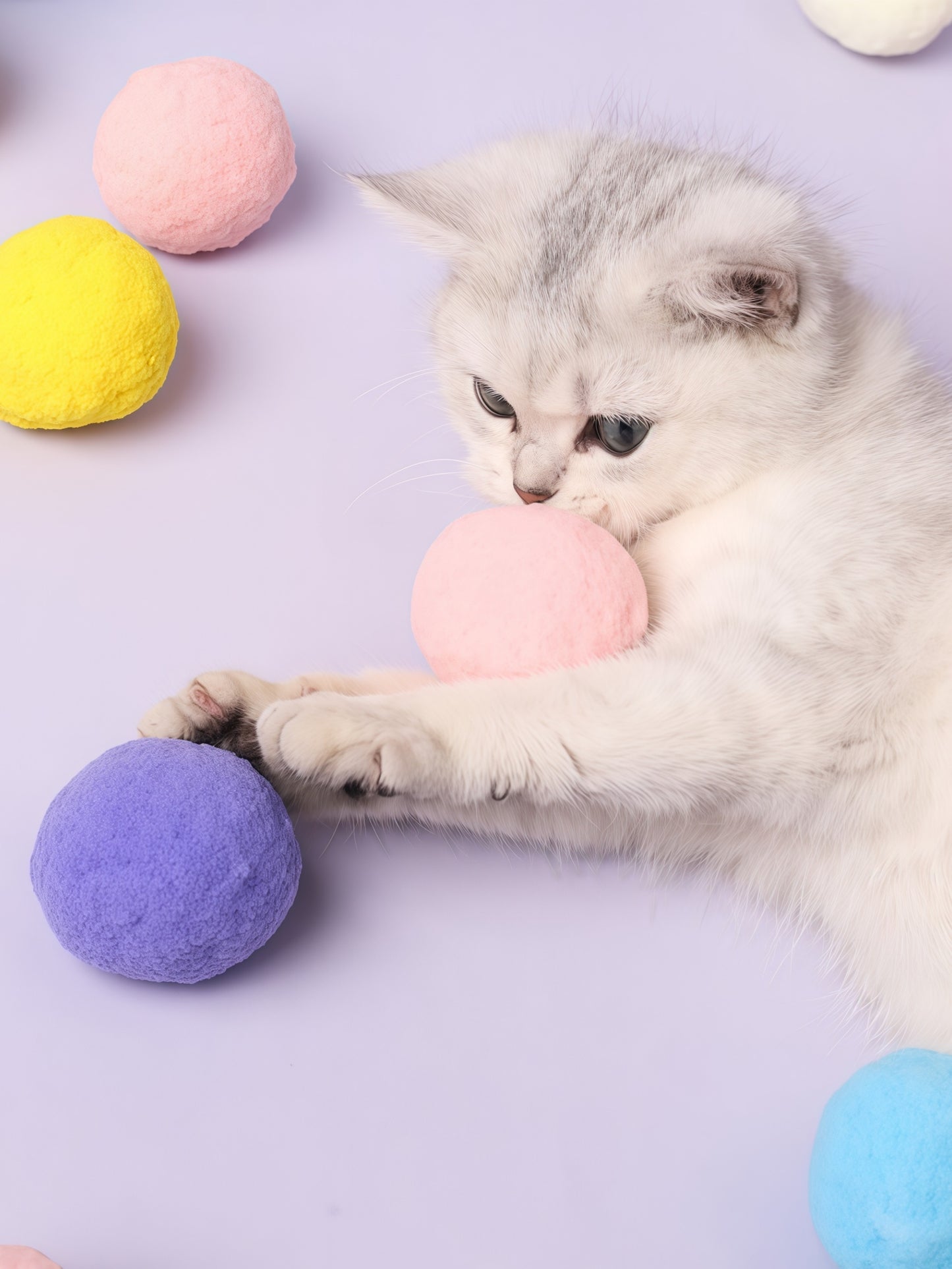 Funny Cat High-Bounce Color Plush Balls – 5-Pack Gift Box