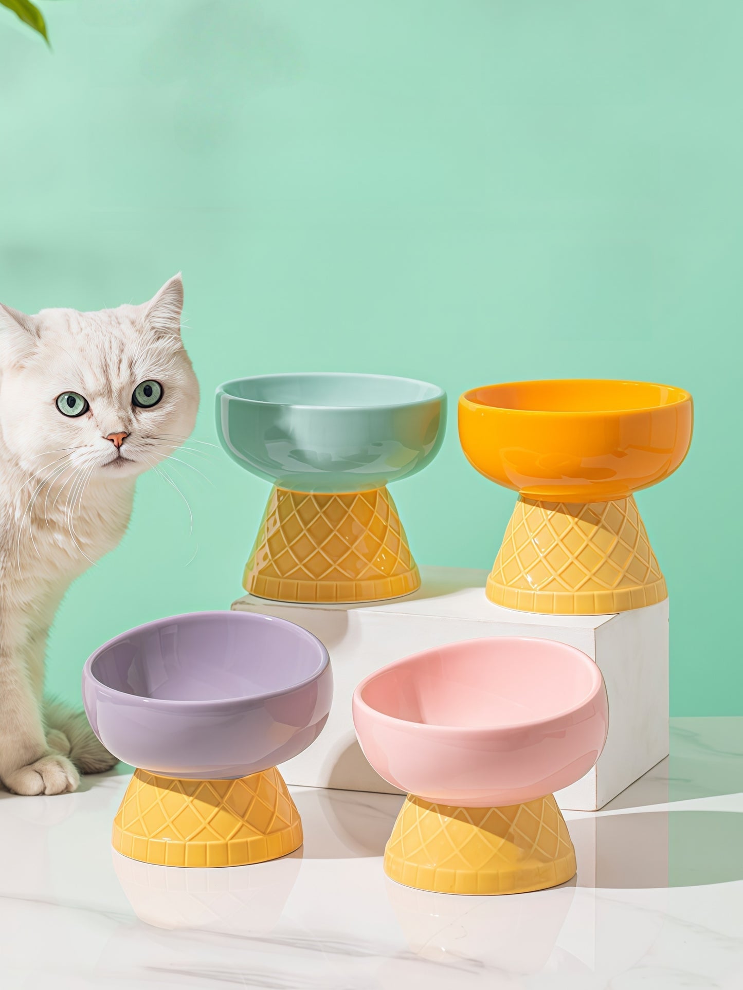 Ice-Cream Style Ceramic Cat Bowl