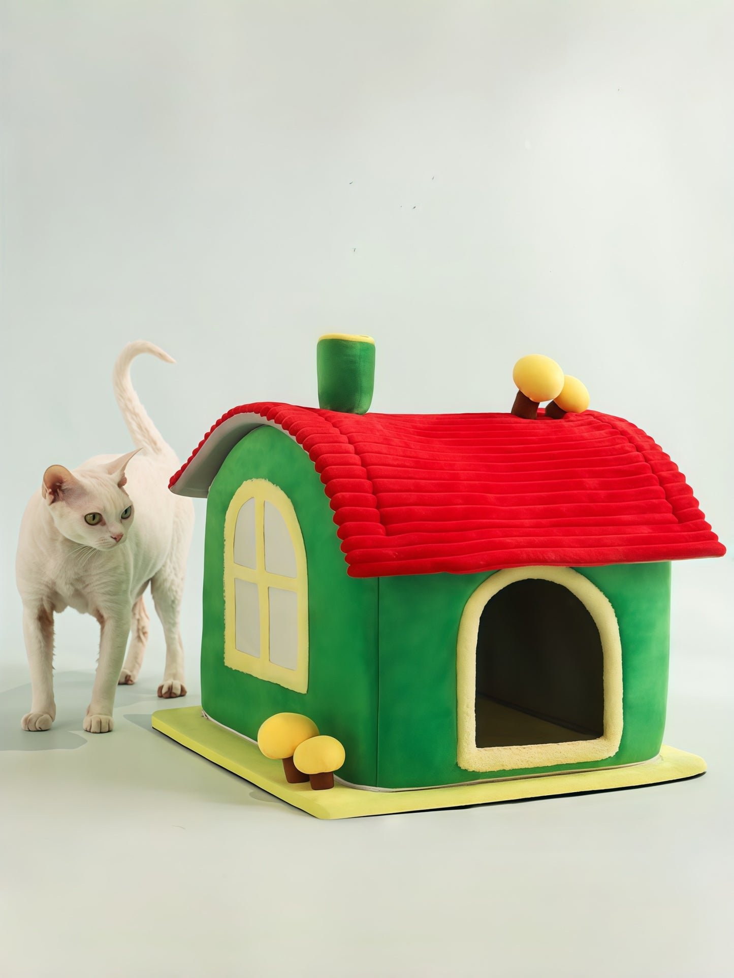 Indoor Covered Cat Cave Bed with Removable Cushion