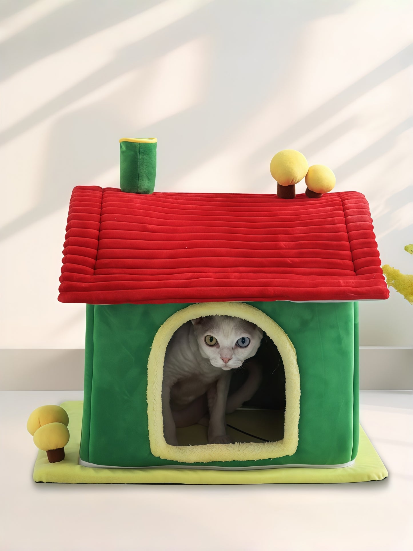 Indoor Covered Cat Cave Bed with Removable Cushion